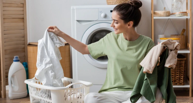 women sorting clothes for laundry
